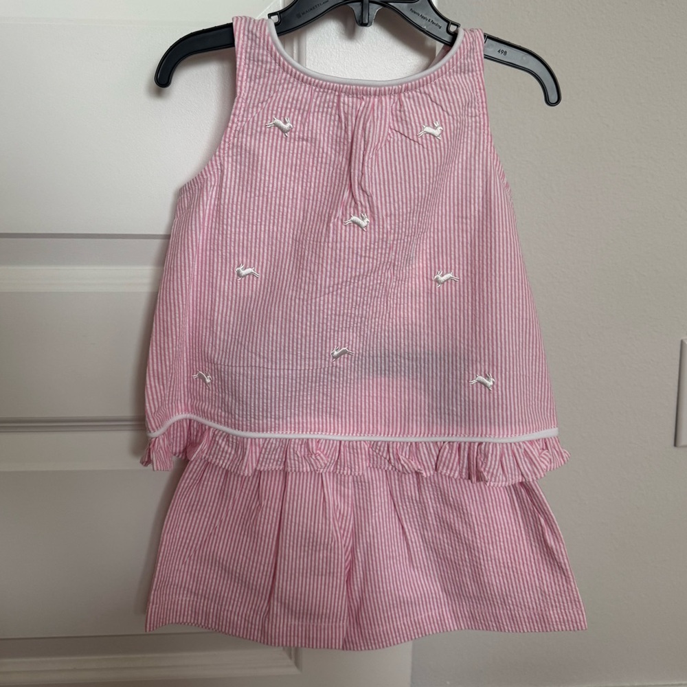 Easter Pink and White Seersucker Striped Bunny Top and Shorts NWT